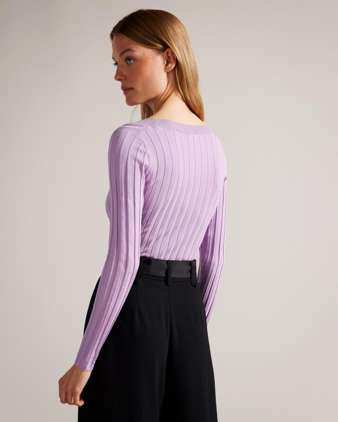 Hauts Ted Baker Rib Engineered Knit Violette Femme | DEY-73044551